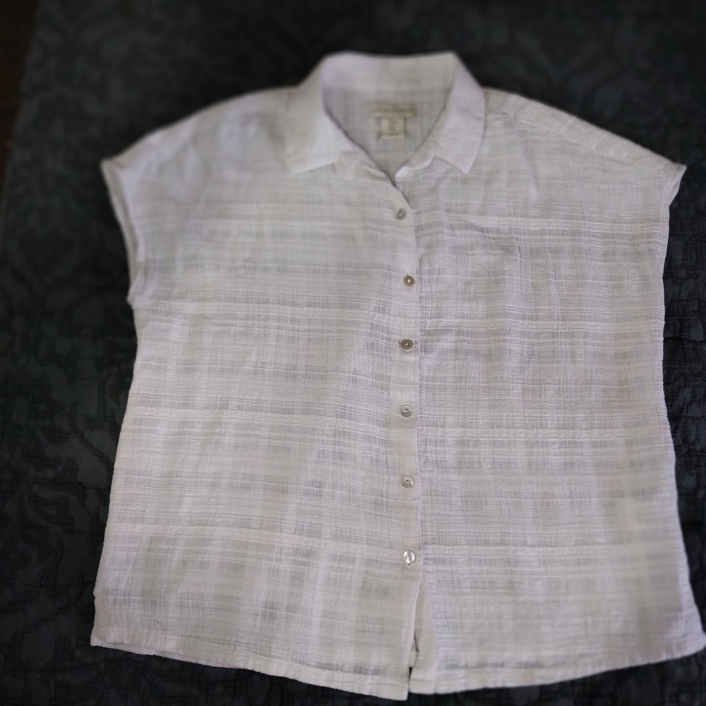 CINTHIA RLDWLEY Size M White Linen Top Made In Vietnam